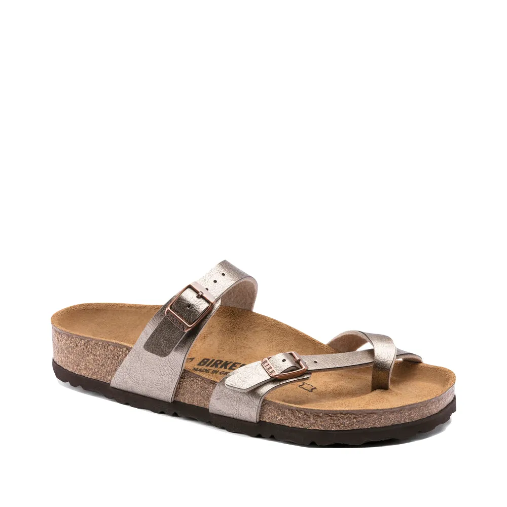 Birkenstock Femme Mayari Birko-Flor Sandale à Boucle d'Orteil en Taupe Métallisé Élégant