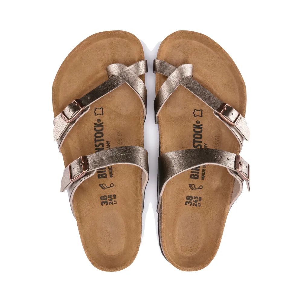 Birkenstock Femme Mayari Birko-Flor Sandale à Boucle d'Orteil en Taupe Métallisé Élégant
