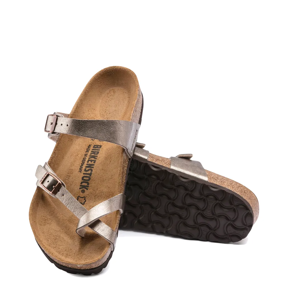 Birkenstock Femme Mayari Birko-Flor Sandale à Boucle d'Orteil en Taupe Métallisé Élégant
