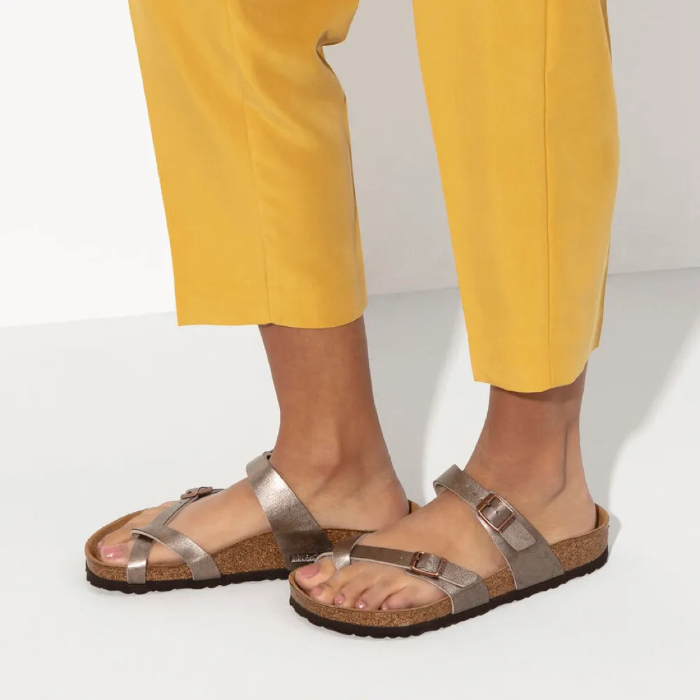 Birkenstock Femme Mayari Birko-Flor Sandale à Boucle d'Orteil en Taupe Métallisé Élégant