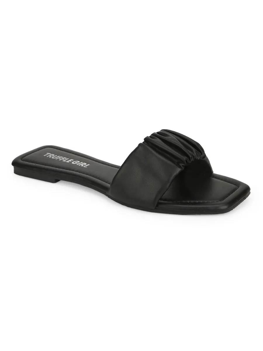 Slip-ons à bride ridée en PU noir