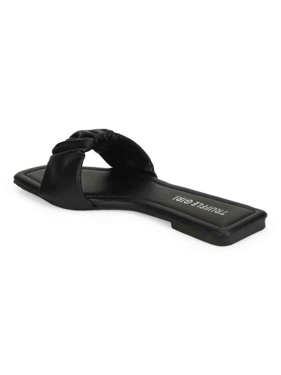 Slip-ons à bride ridée en PU noir
