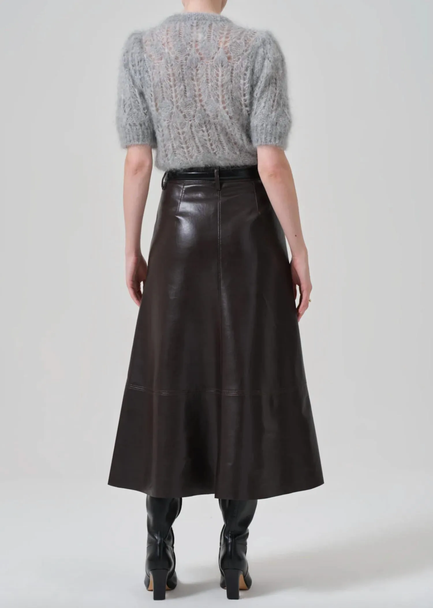 Jupe en Cuir Cassia en Brun Chocolat Foncé
