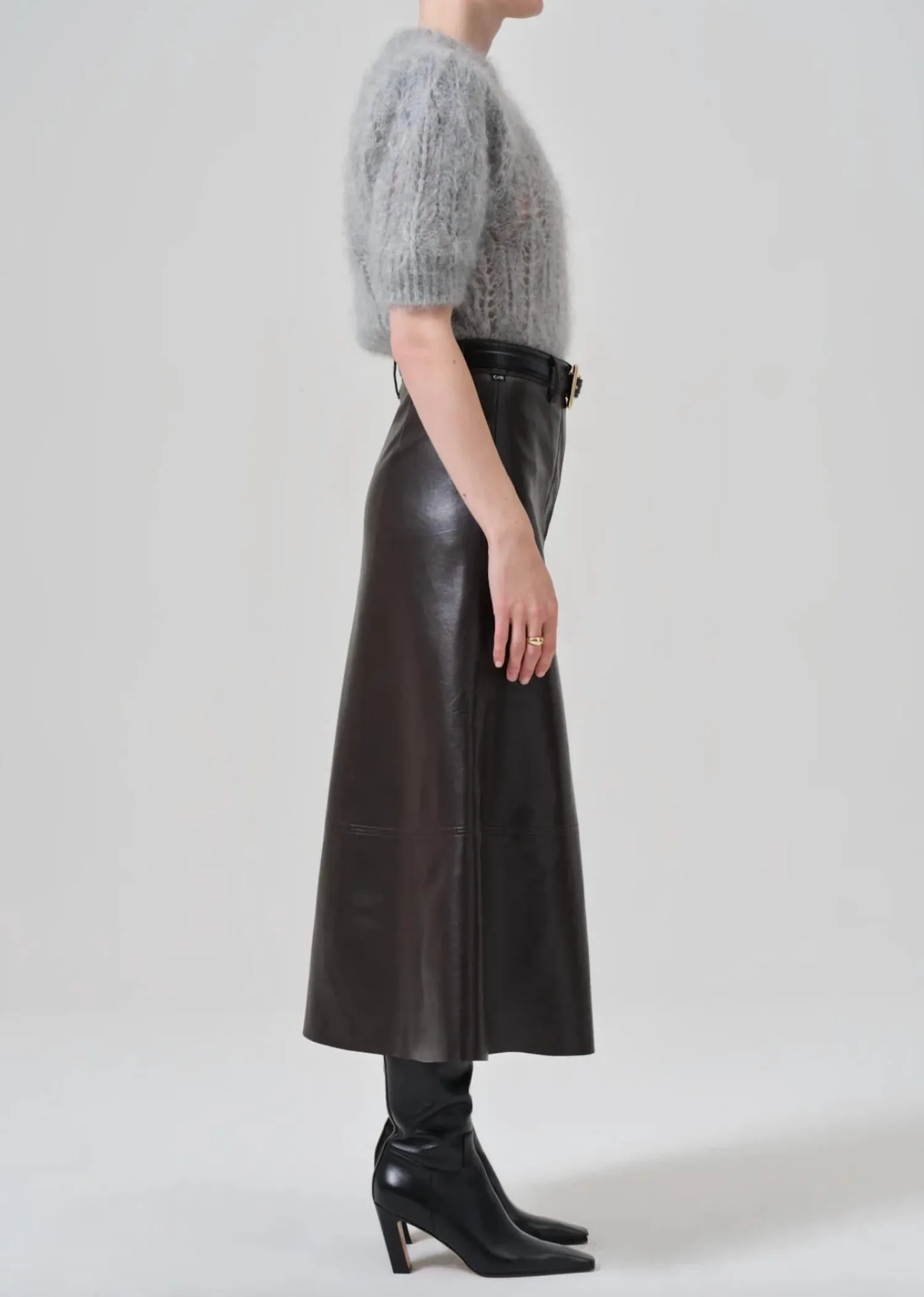 Jupe en Cuir Cassia en Brun Chocolat Foncé