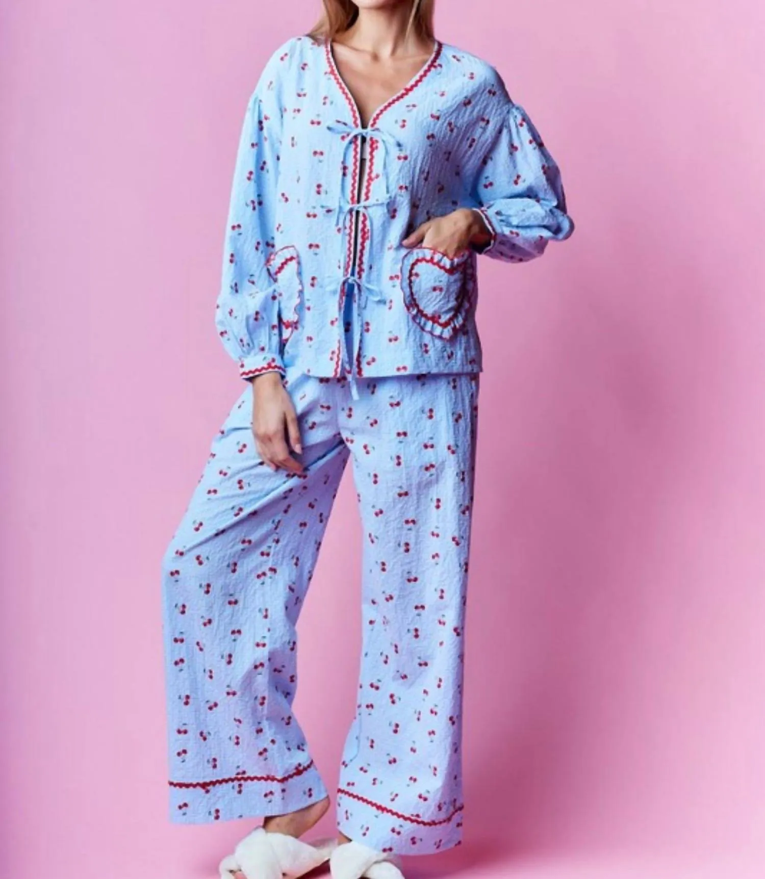 Ensemble Pyjama Cœur de Cerise en Bleu