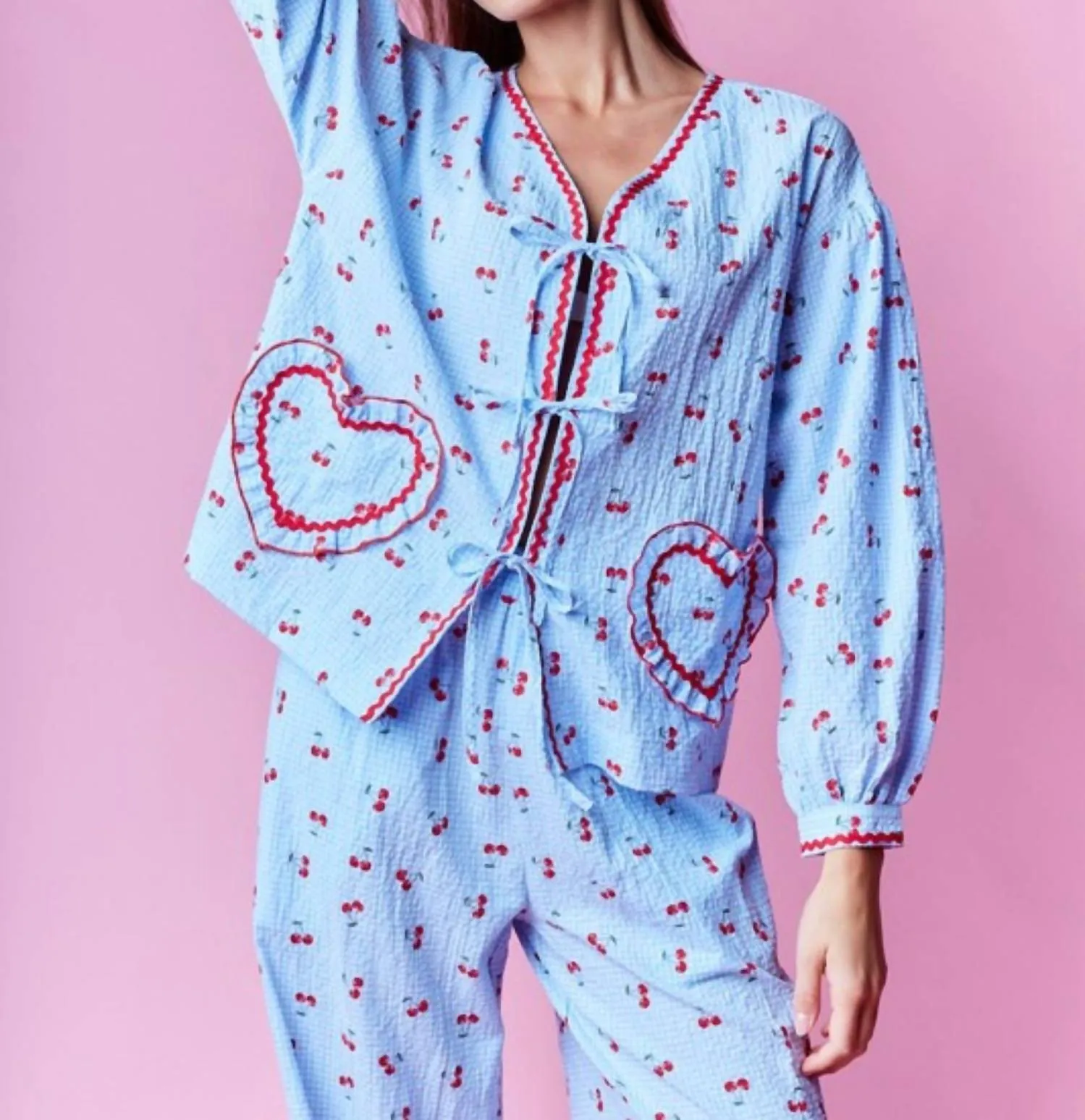 Ensemble Pyjama Cœur de Cerise en Bleu