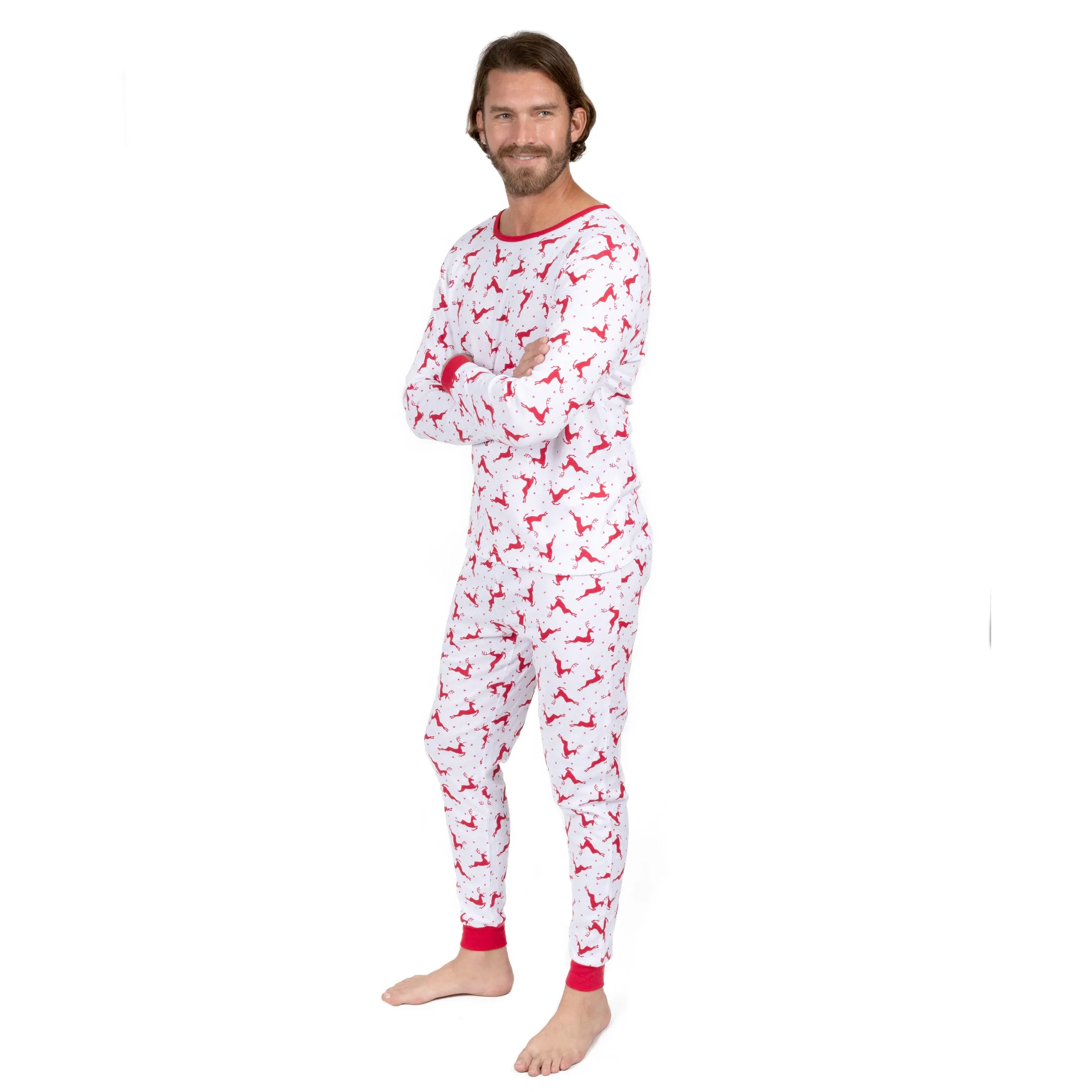 Pyjama deux pièces en coton pour hommes de Noël Renne Rouge et Blanc
