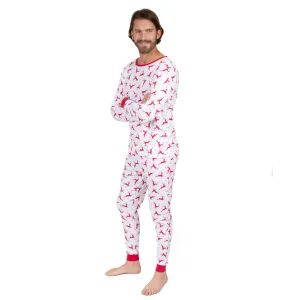 Christmas Mens Two Piece Cotton Pajamas Reindeer Red and White