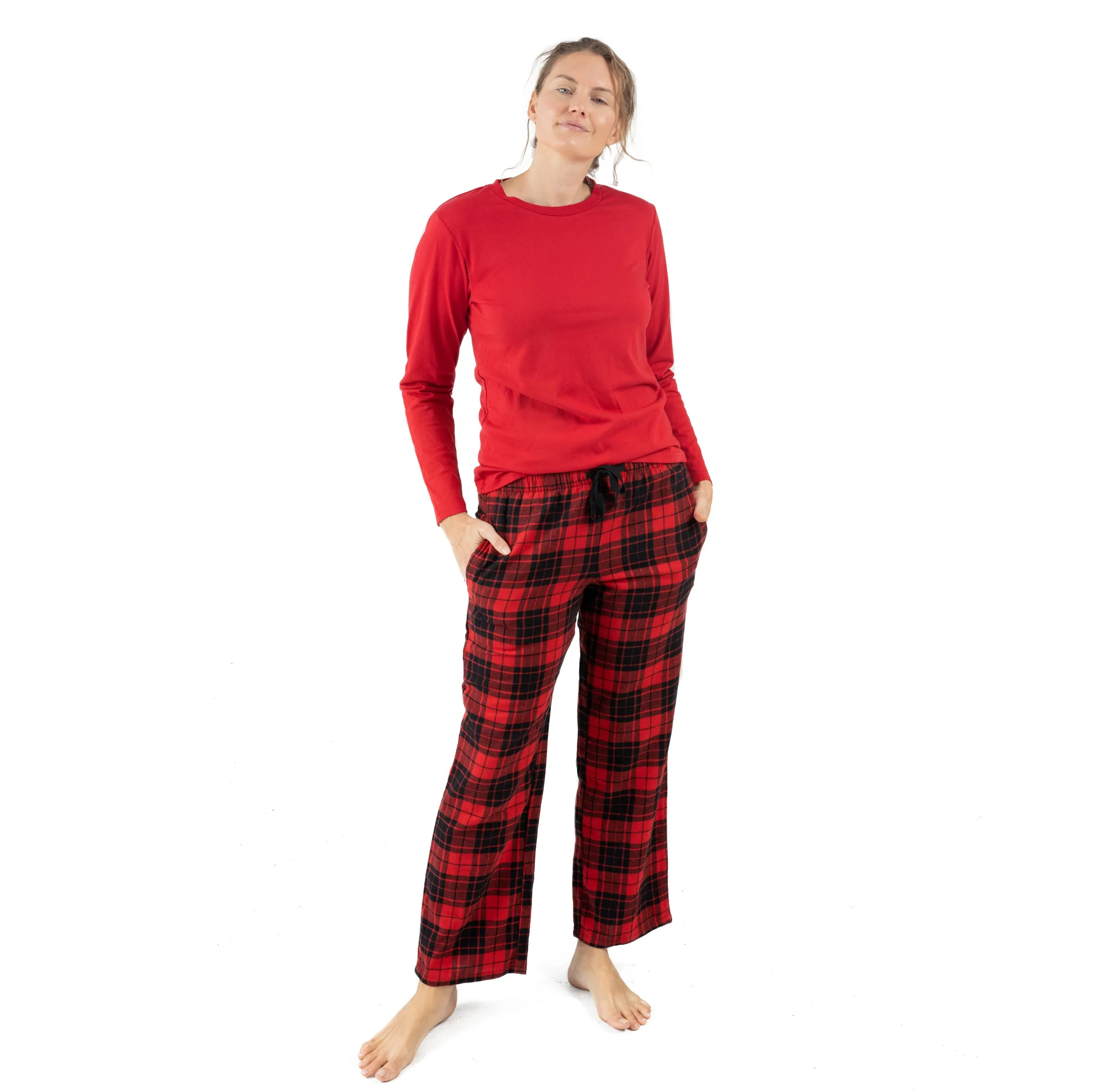 Pyjama Femme Noël Haut en Coton et Pantalon en Flanelle à Carreaux