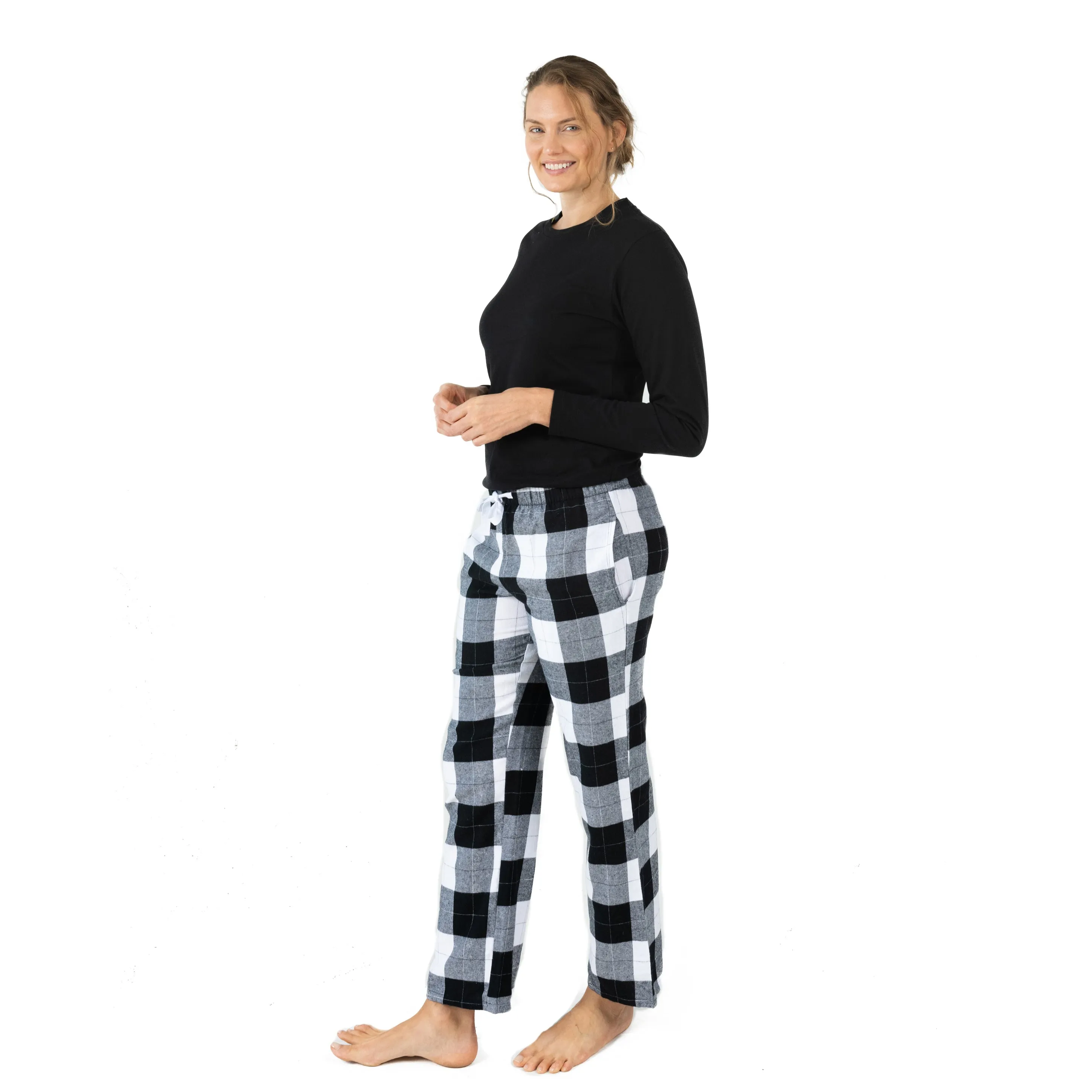 Pyjama Femme Noël Haut en Coton et Pantalon en Flanelle à Carreaux