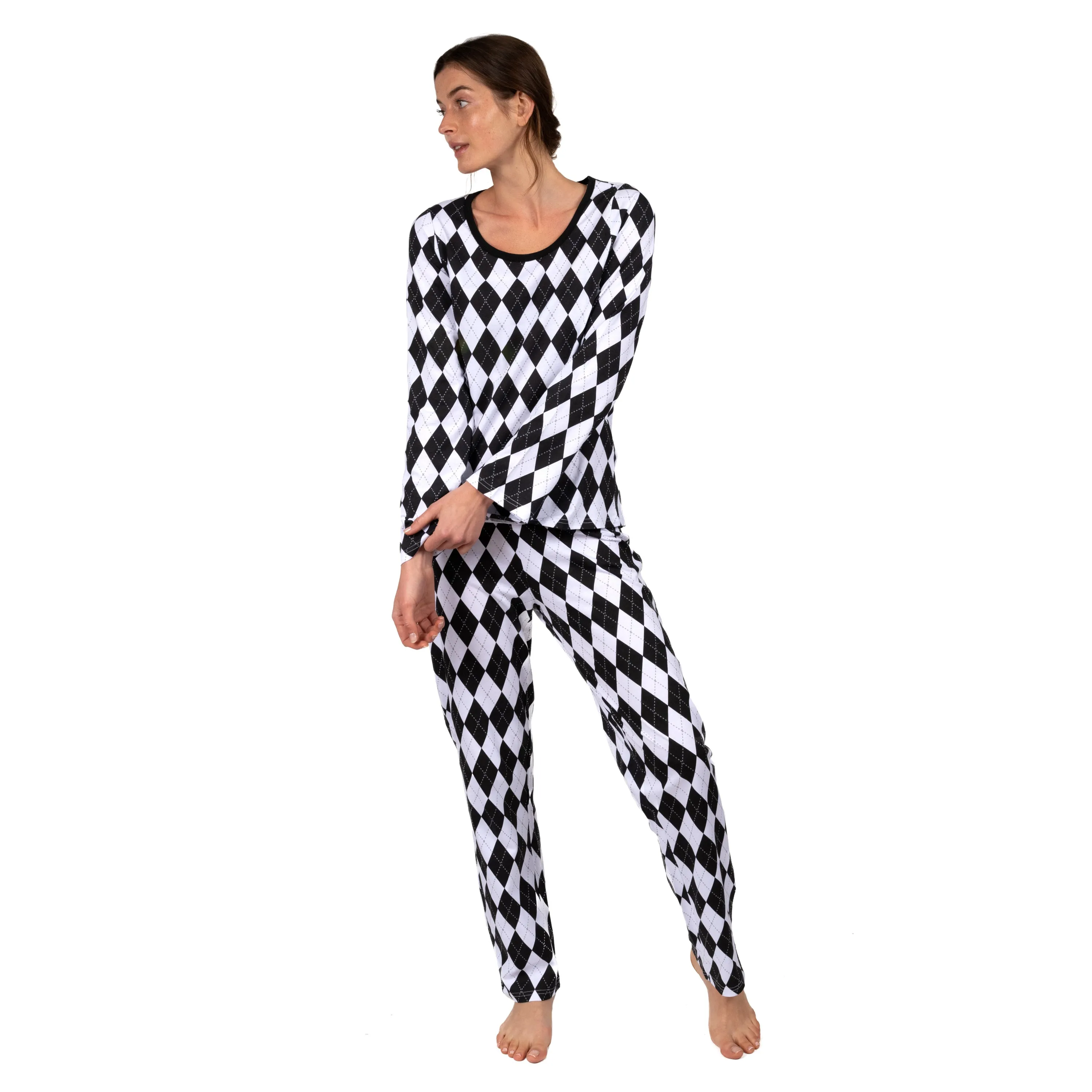 Pyjama deux pièces pour femmes en coton ample à motifs argyle de Noël