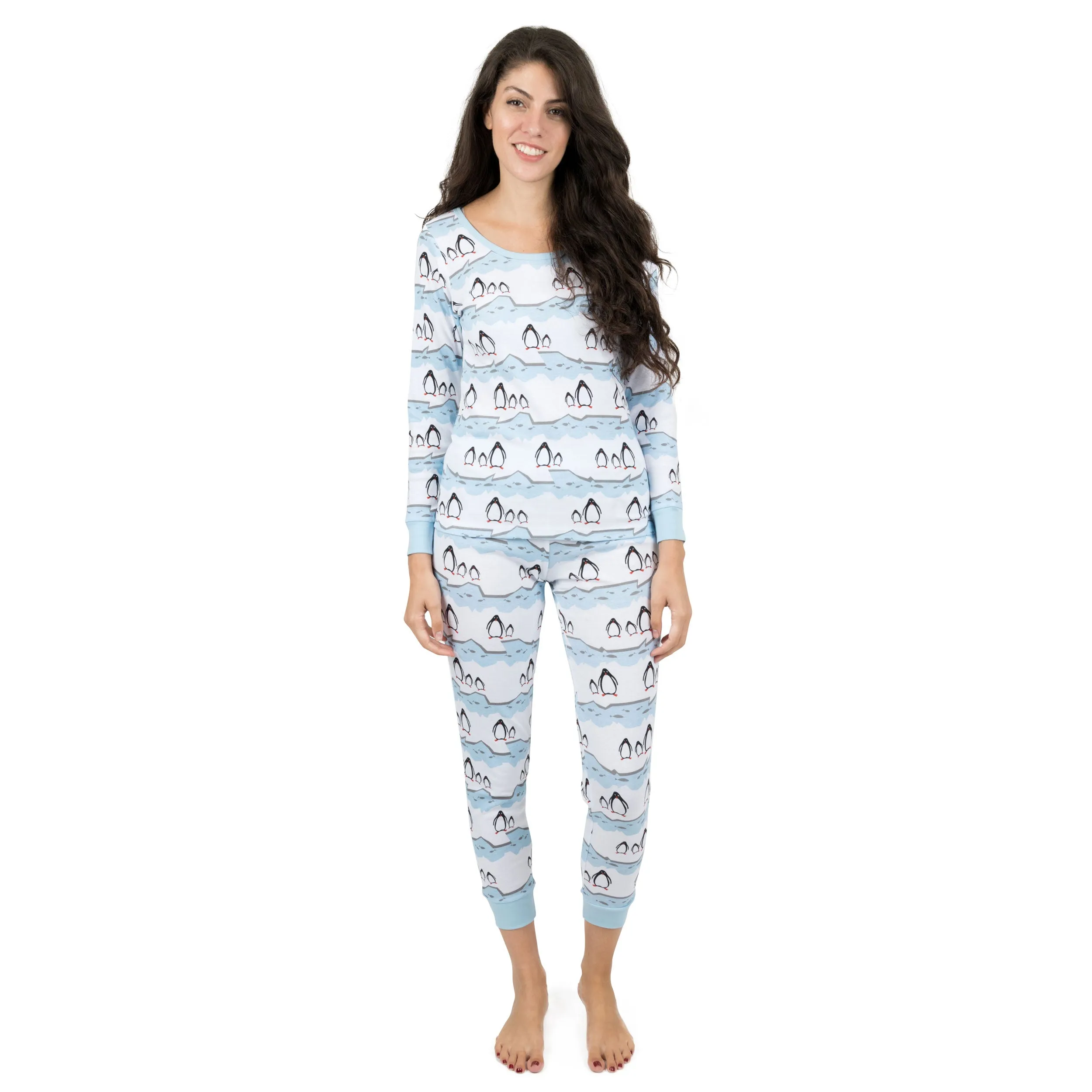 Pyjama deux pièces en coton pour femmes Noël Pingouin