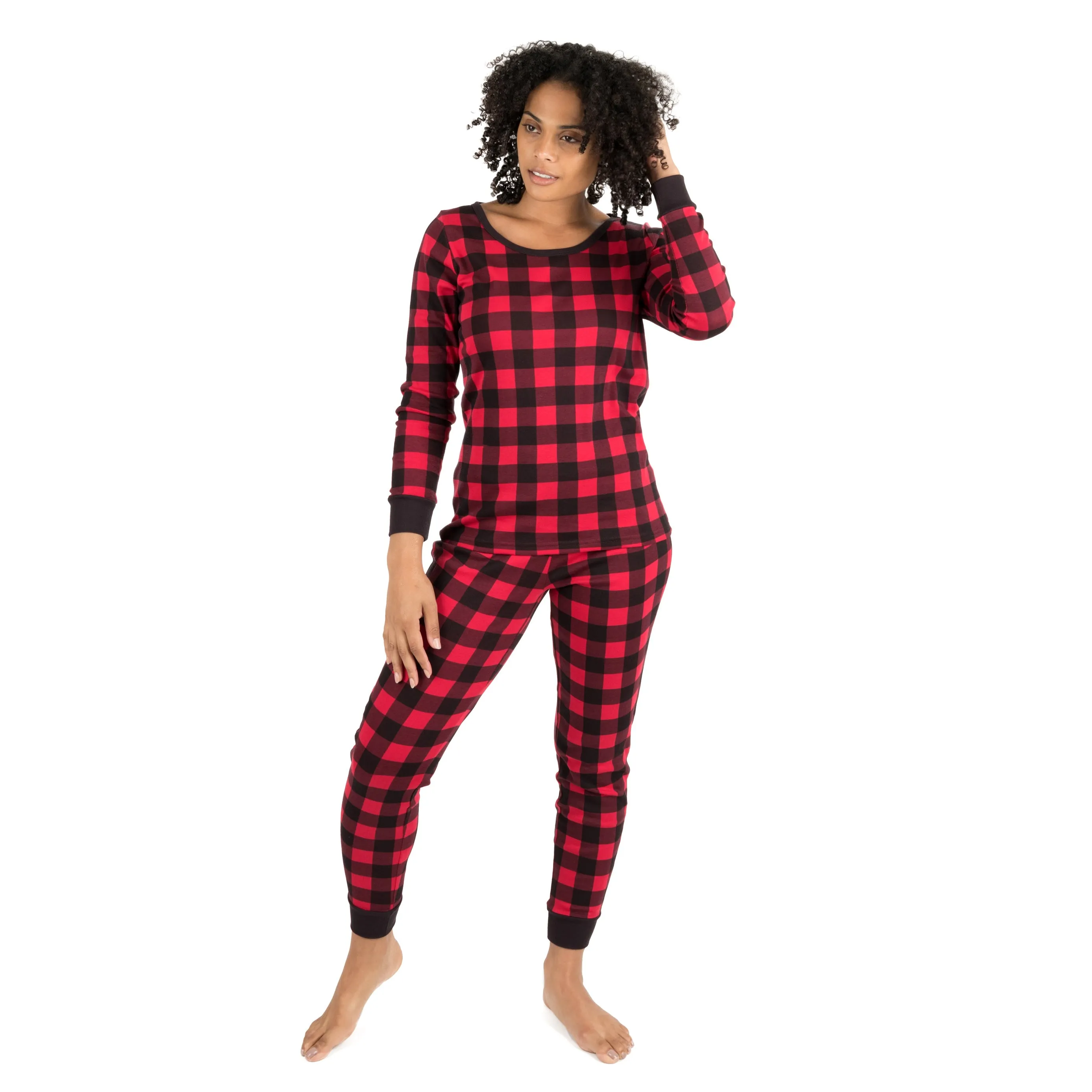 Pyjama deux pièces en coton à carreaux pour femmes de Noël