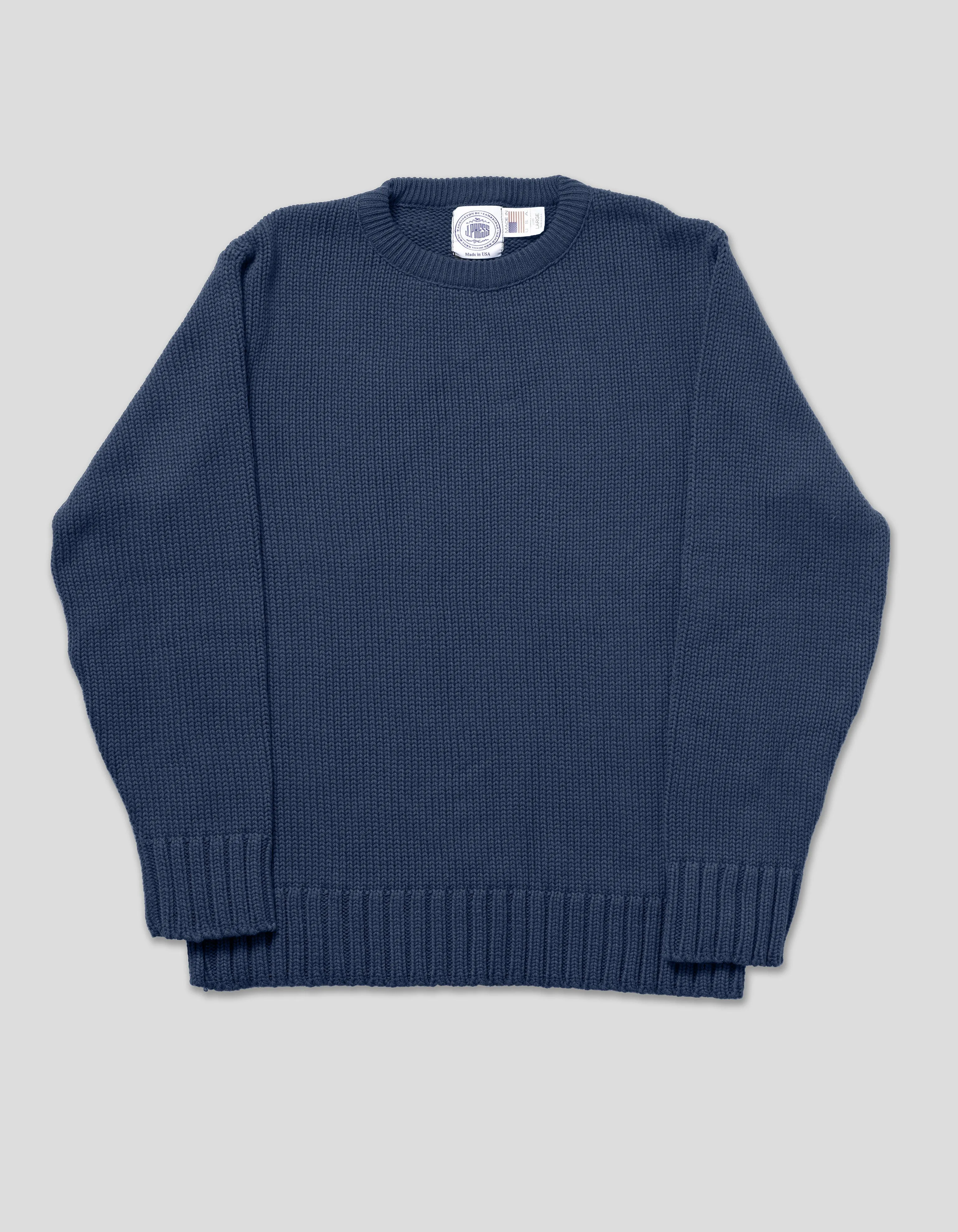PULL EN COTON ÉPAIS À COL ROND - MARINE
