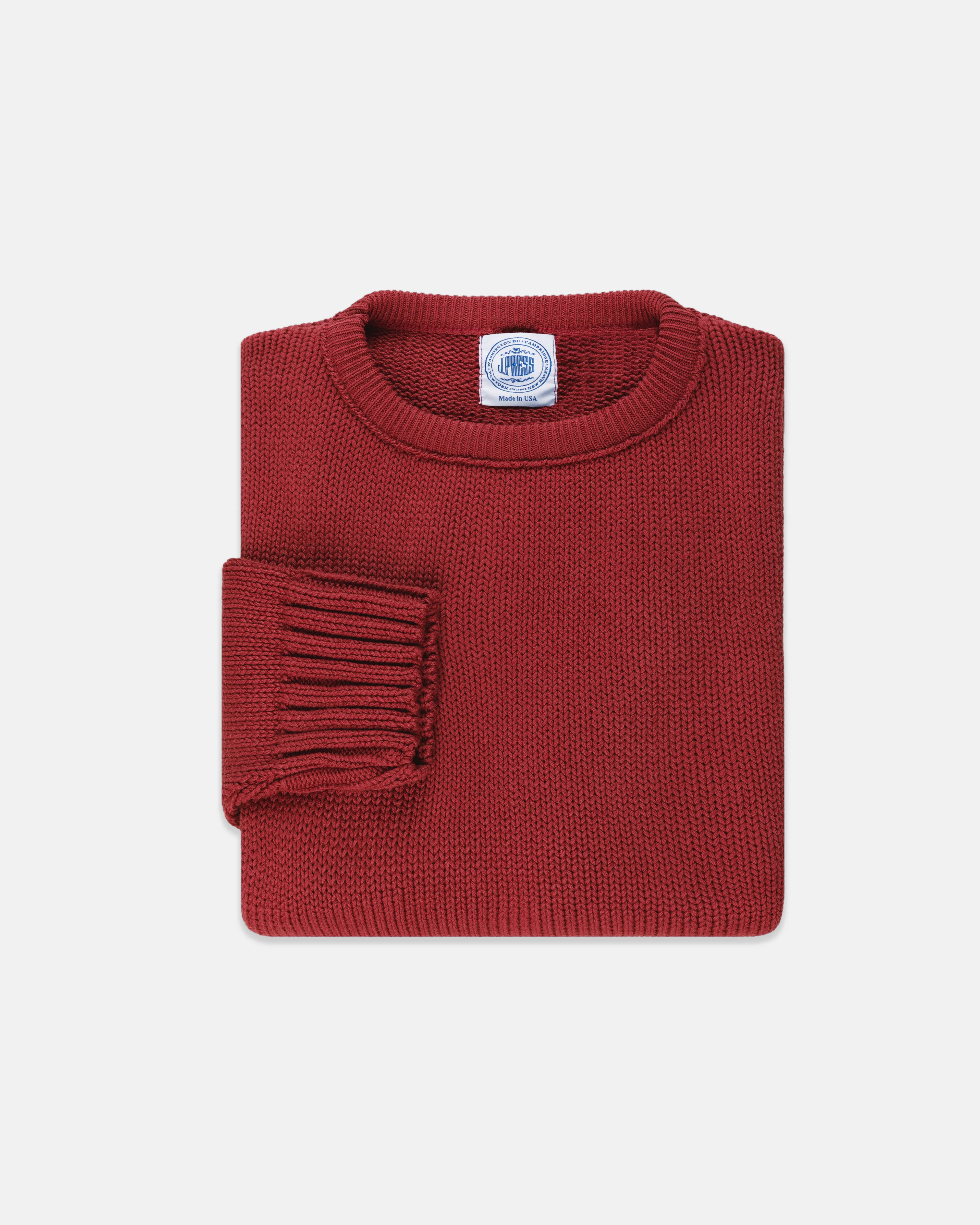 PULL EN COTON ÉPAIS À COL ROND - ROUGE