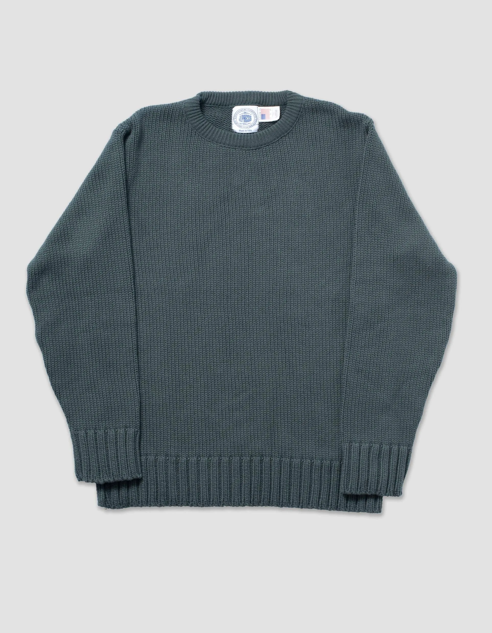 PULL EN COTON ÉPAIS À COL ROND - VERT SAPIN