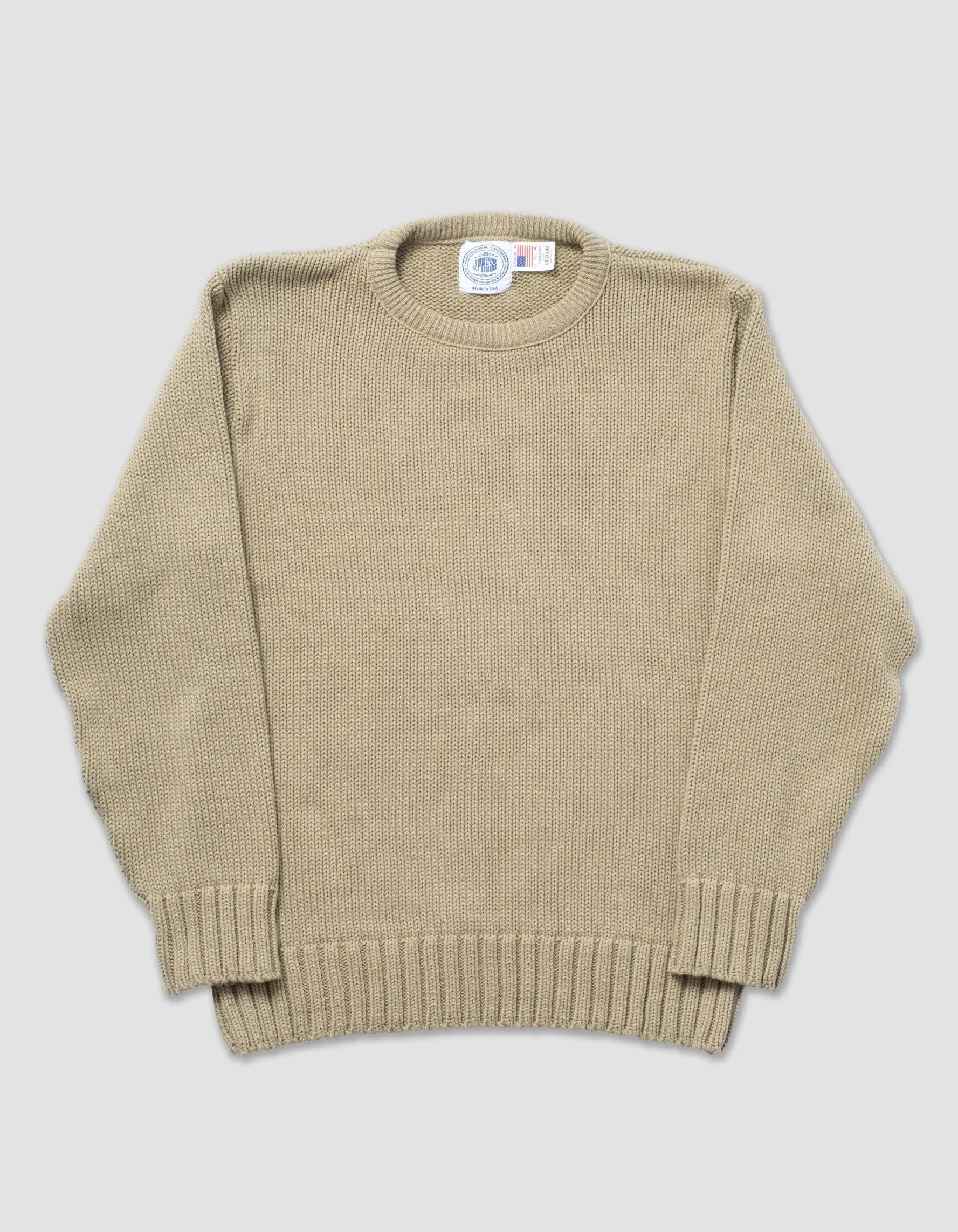 PULL EN COTON ÉPAIS À COL ROND - BEIGE