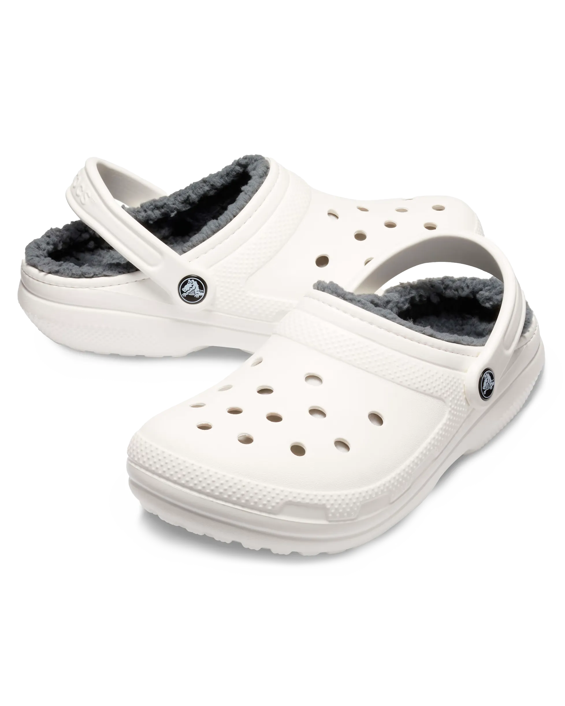 Clogs Classiques à Doublure en Poils Blancs et Gris