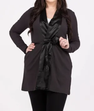 Classic Slumber Satin Trim Robe In Black