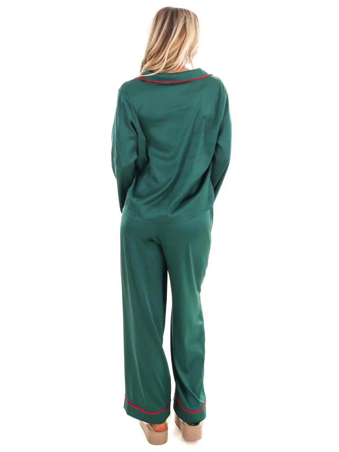 Pyjama de Noël en satin Cozy Claus en vert