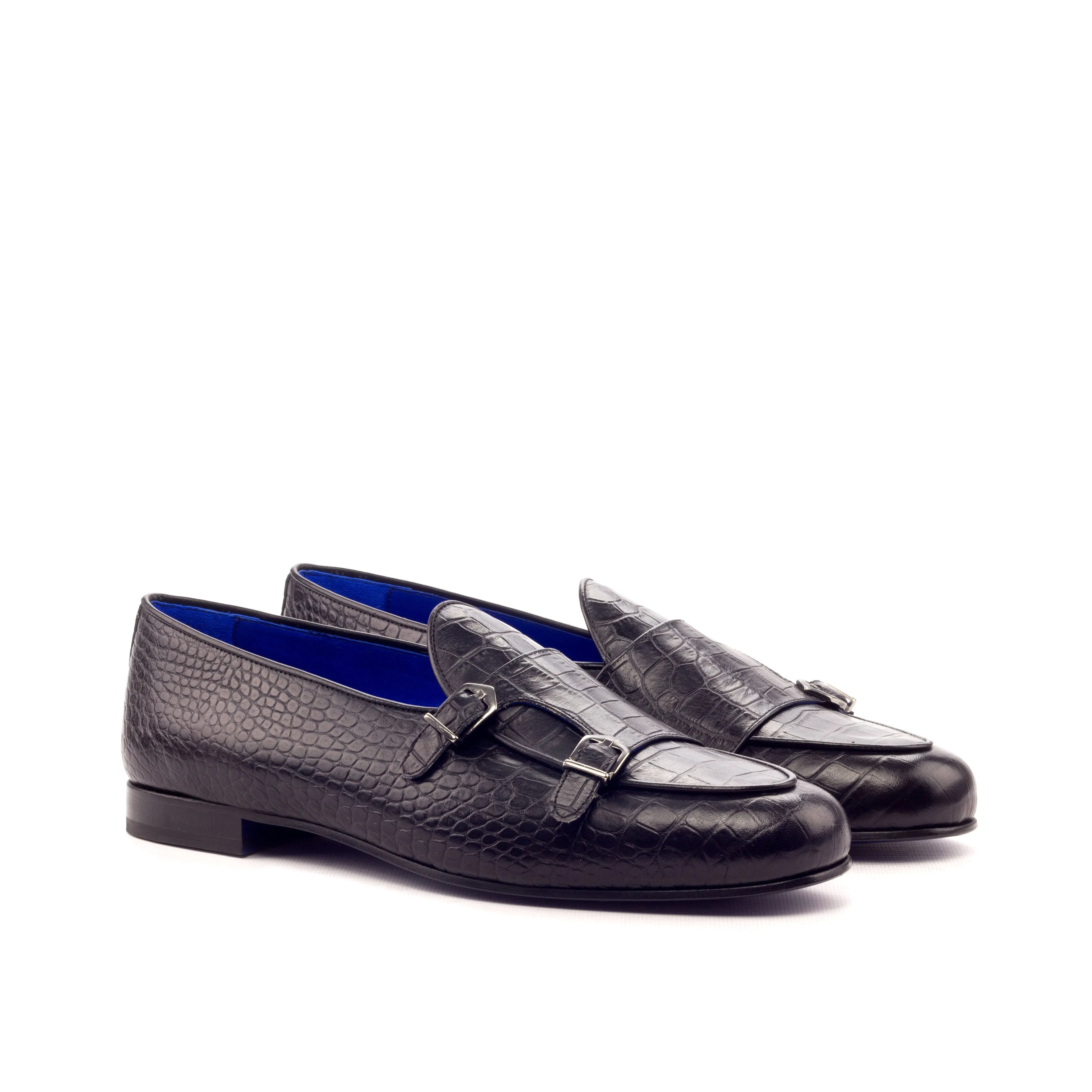 Dapperfam Shoes DapperFam Rialto en Noir Chaussure Monk Homme en Cuir Croco Imprimé Italien