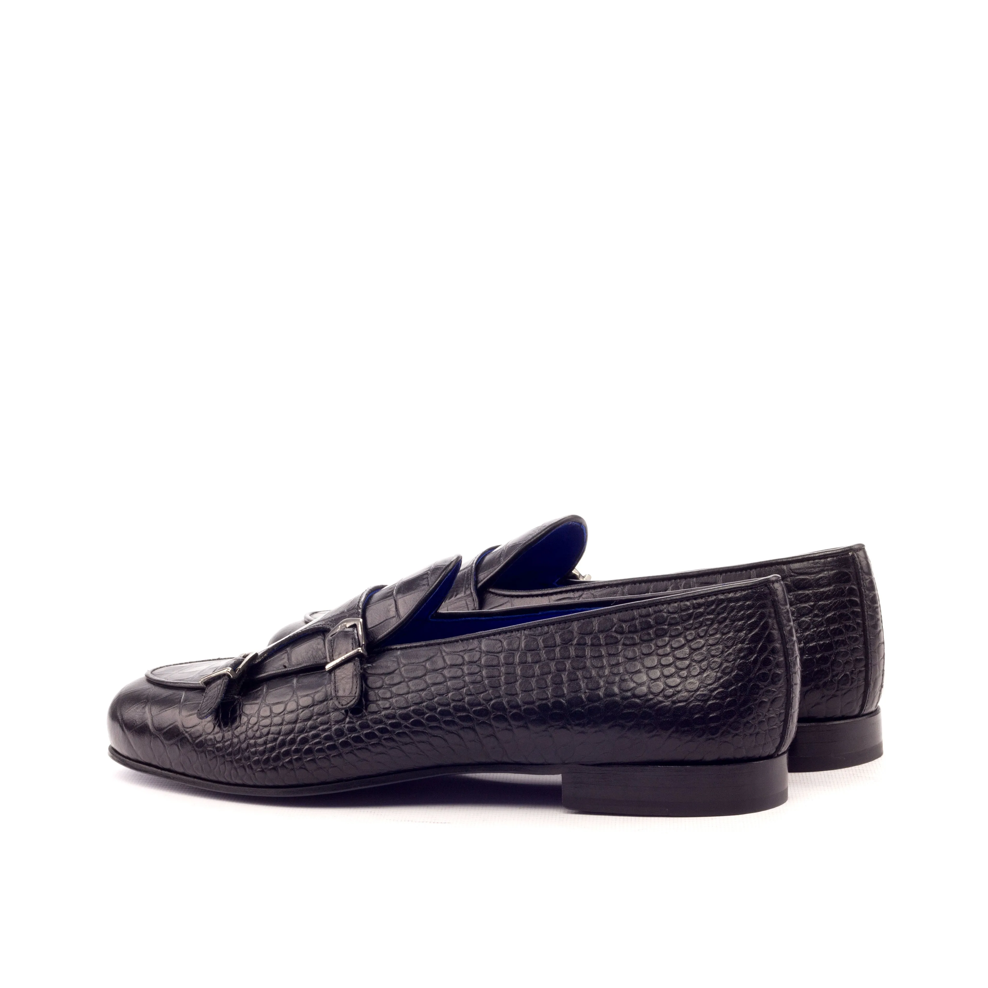 Dapperfam Shoes DapperFam Rialto en Noir Chaussure Monk Homme en Cuir Croco Imprimé Italien