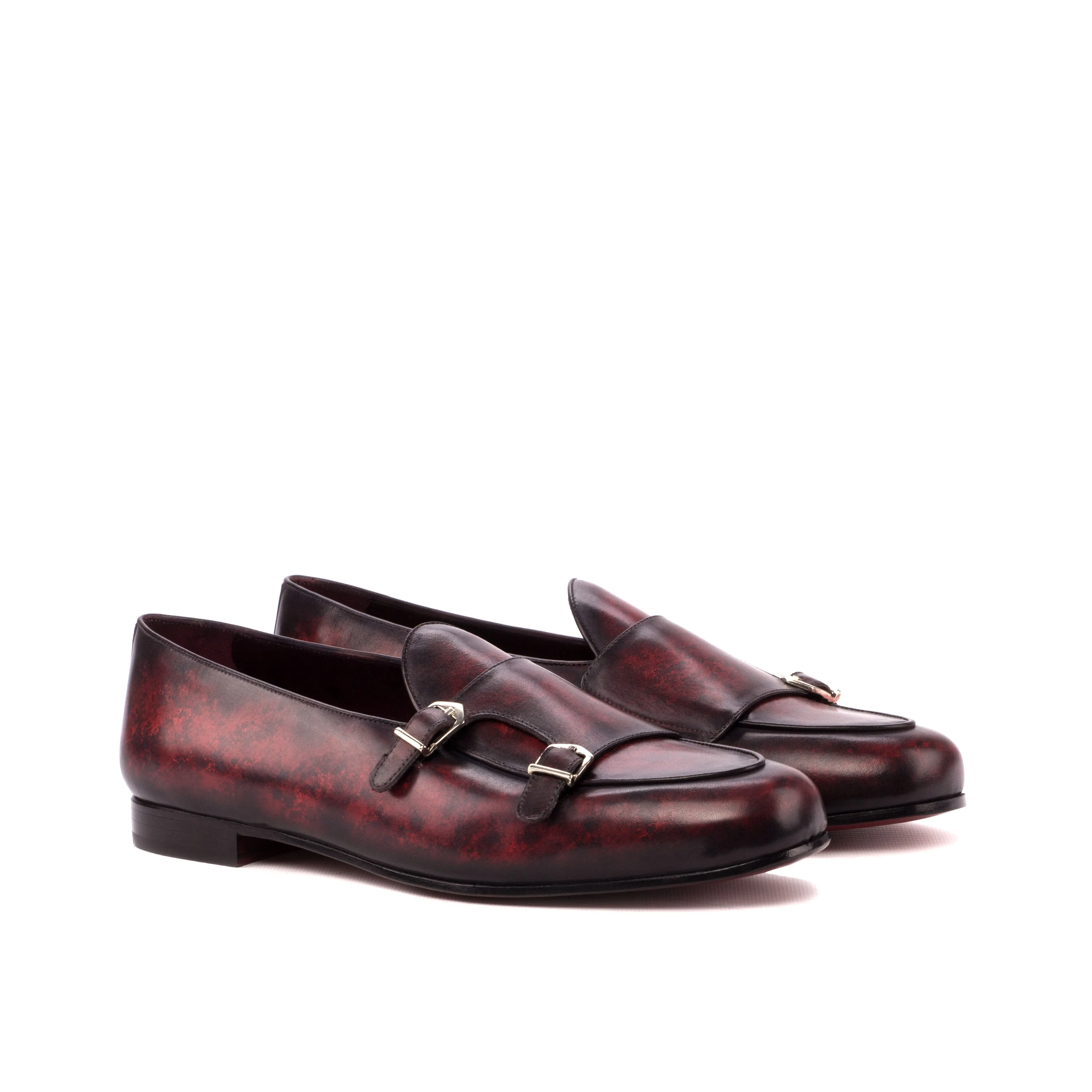Chaussures Dapperfam DapperFam Rialto en Bordeaux Mocassin Moine à Patine Peinte à la Main pour Hommes