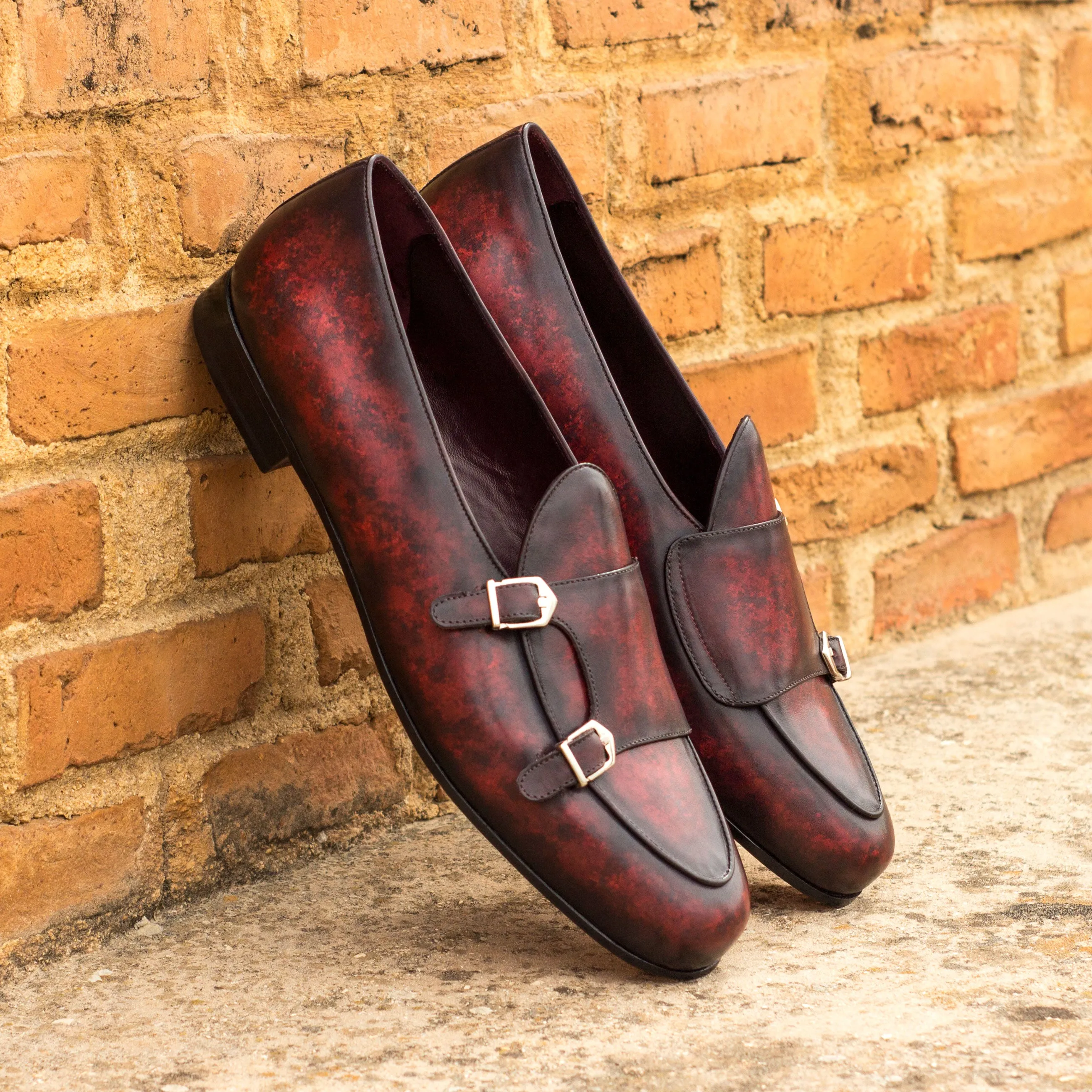 Chaussures Dapperfam DapperFam Rialto en Bordeaux Mocassin Moine à Patine Peinte à la Main pour Hommes