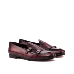 Dapperfam Shoes DapperFam Rialto in Burgundy Men's Hand-Painted Patina Monk Slipper