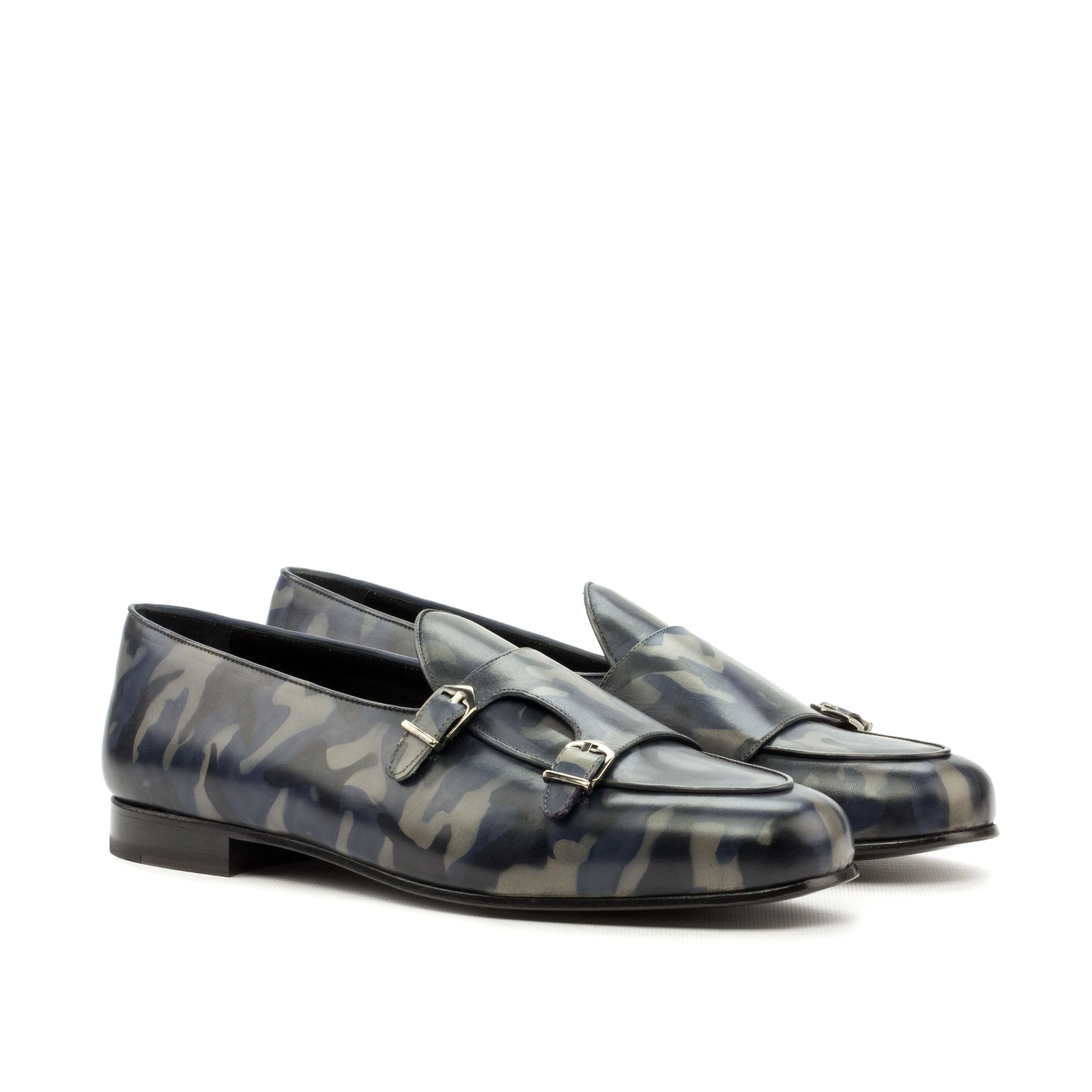 Chaussures Dapperfam DapperFam Rialto en Denim pour Hommes, Mocassin Moine Patine à la Main