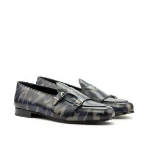 Dapperfam Shoes DapperFam Rialto in Denim Men's Hand-Painted Patina Monk Slipper