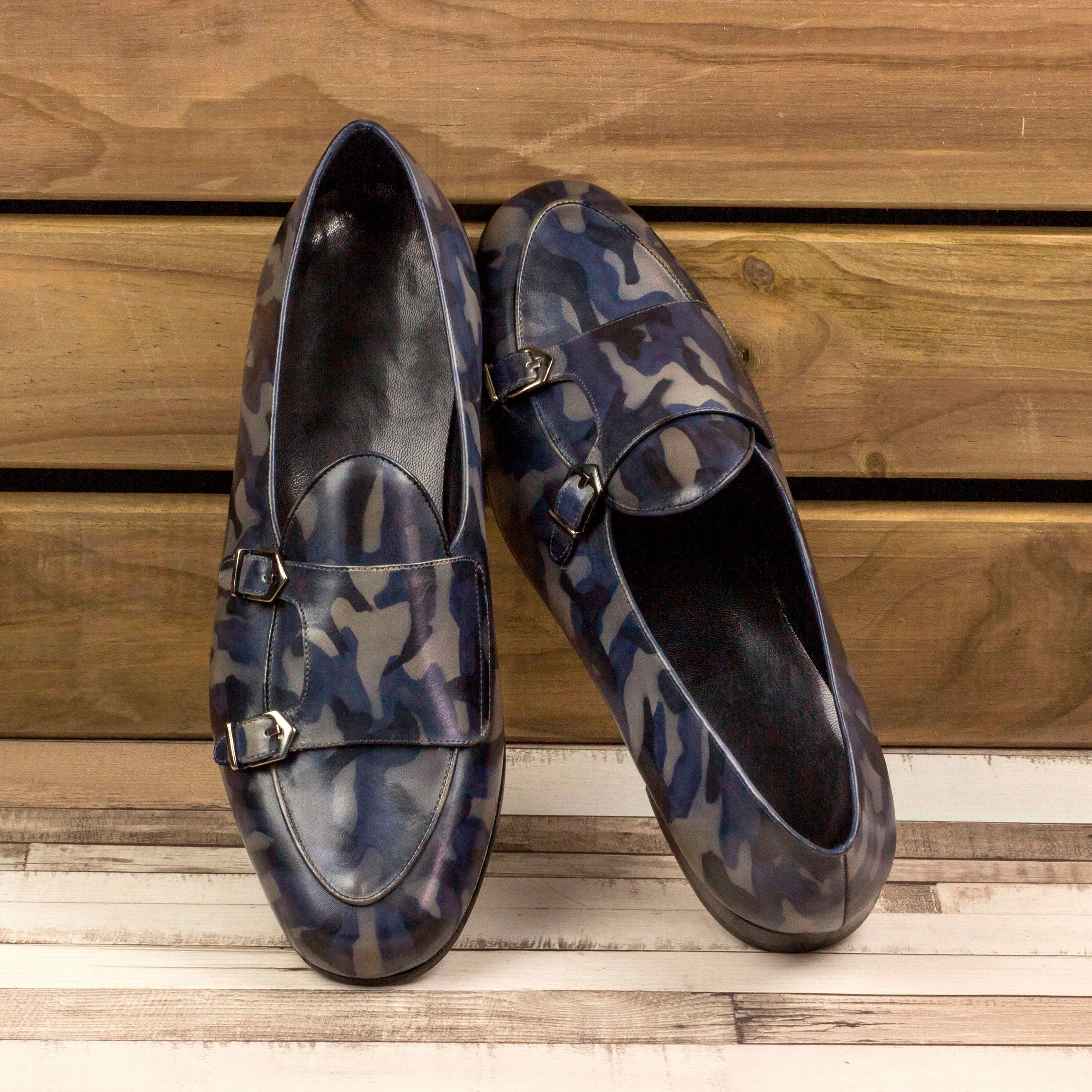 Chaussures Dapperfam DapperFam Rialto en Denim pour Hommes, Mocassin Moine Patine à la Main