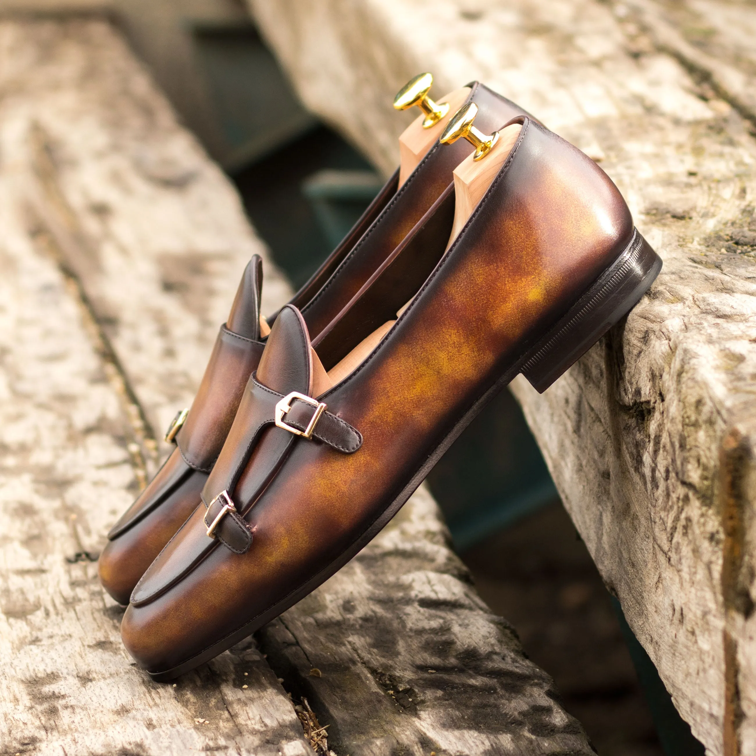 Dapperfam Shoes DapperFam Rialto en Feu Mocassin Moine Patine à la Main pour Hommes
