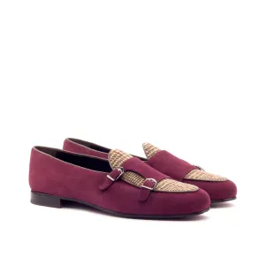 Dapperfam Shoes DapperFam Rialto in Wine / Tweed / Dark Brown Men's Suede & Sartorial & Italian Leather Monk Slipper
