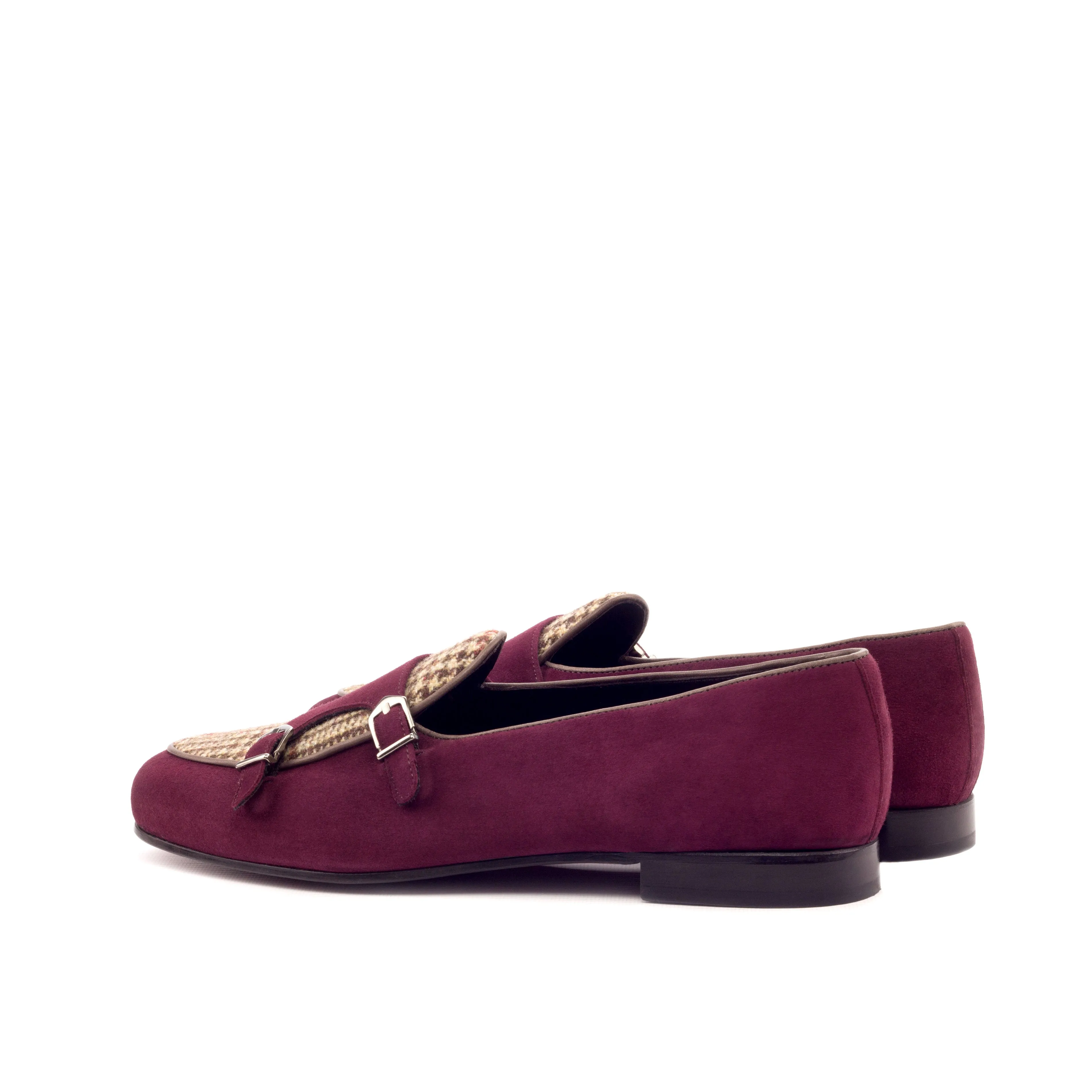 Dapperfam Shoes DapperFam Rialto en Vin / Tweed / Brun Foncé Mocassin Moine en Suède & Sartorial & Cuir Italien pour Hommes