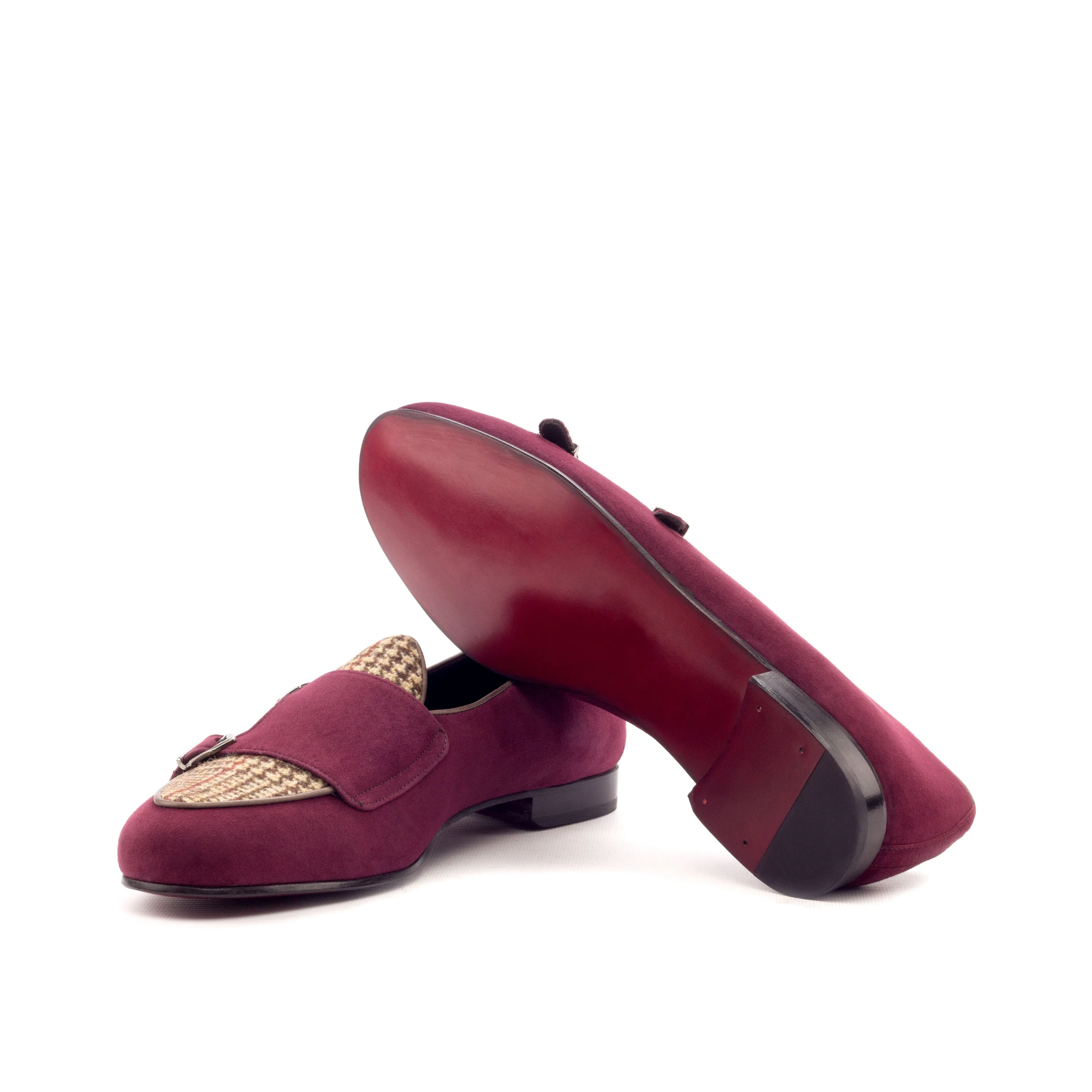 Dapperfam Shoes DapperFam Rialto en Vin / Tweed / Brun Foncé Mocassin Moine en Suède & Sartorial & Cuir Italien pour Hommes