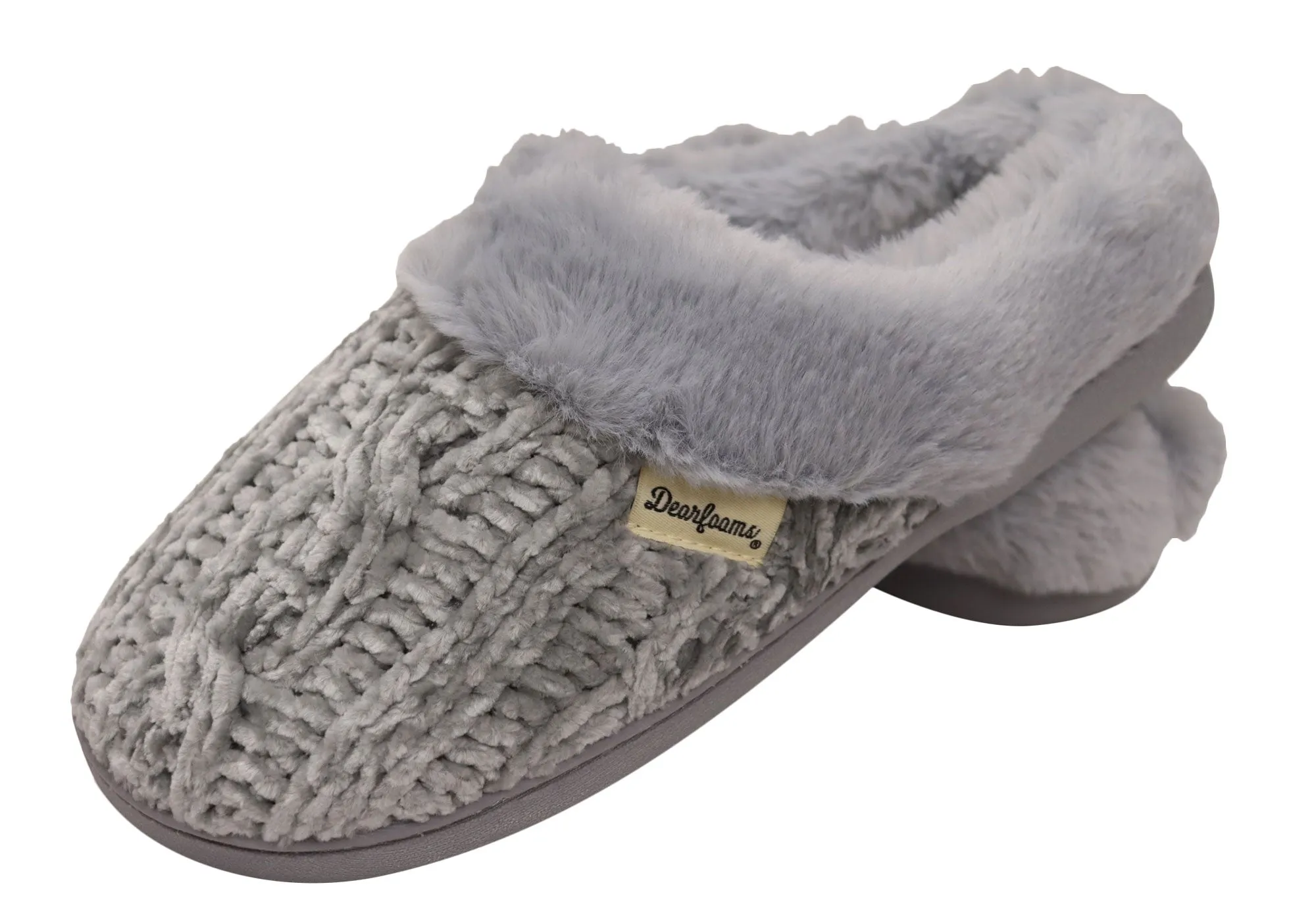 Dearfoams Chaussons Clog Confortables pour Femmes Claire en Chenille Chinée Tricotée