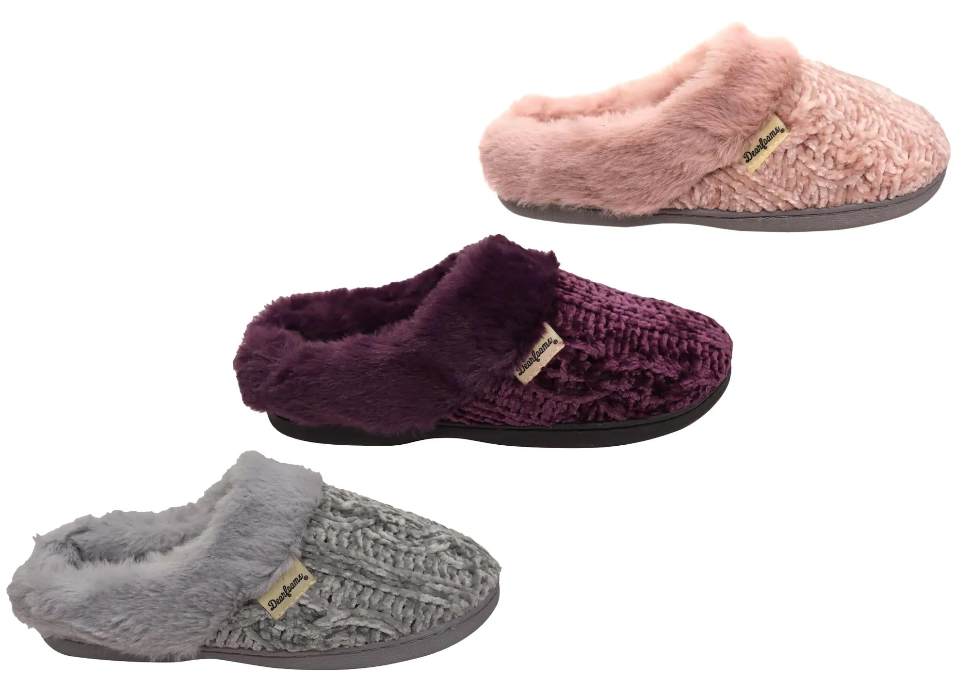 Dearfoams Chaussons Clog Confortables pour Femmes Claire en Chenille Chinée Tricotée