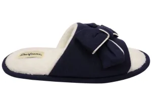 Dearfoams Womens Comfortable Lydia Pajama Slide With Bow Slippers Dearfoams Shoes