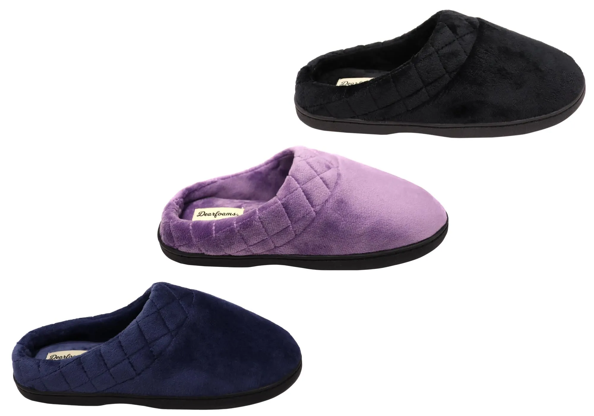 Dearfoams Chaussons femme Darcy en microfibre velours largeur large