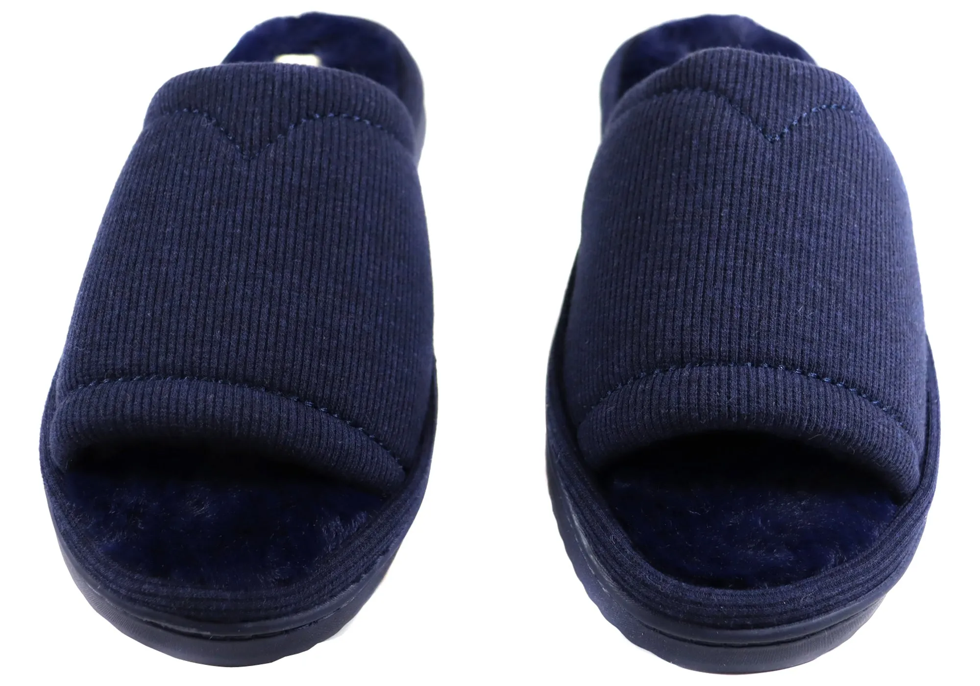 Dearfoams Chaussons Femme à Bout Ouvert Confortables en Maille Demi-Côtes avec Glissière