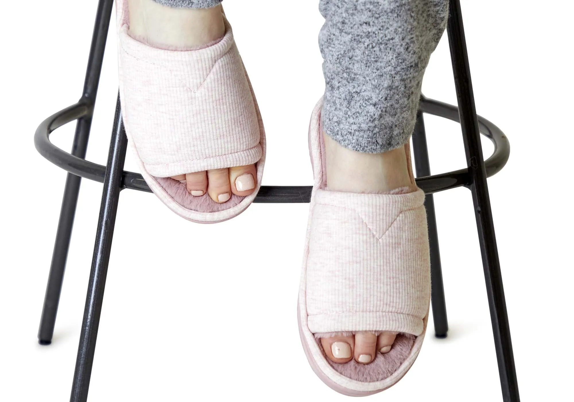 Dearfoams Chaussons Femme à Bout Ouvert Confortables en Maille Demi-Côtes avec Glissière