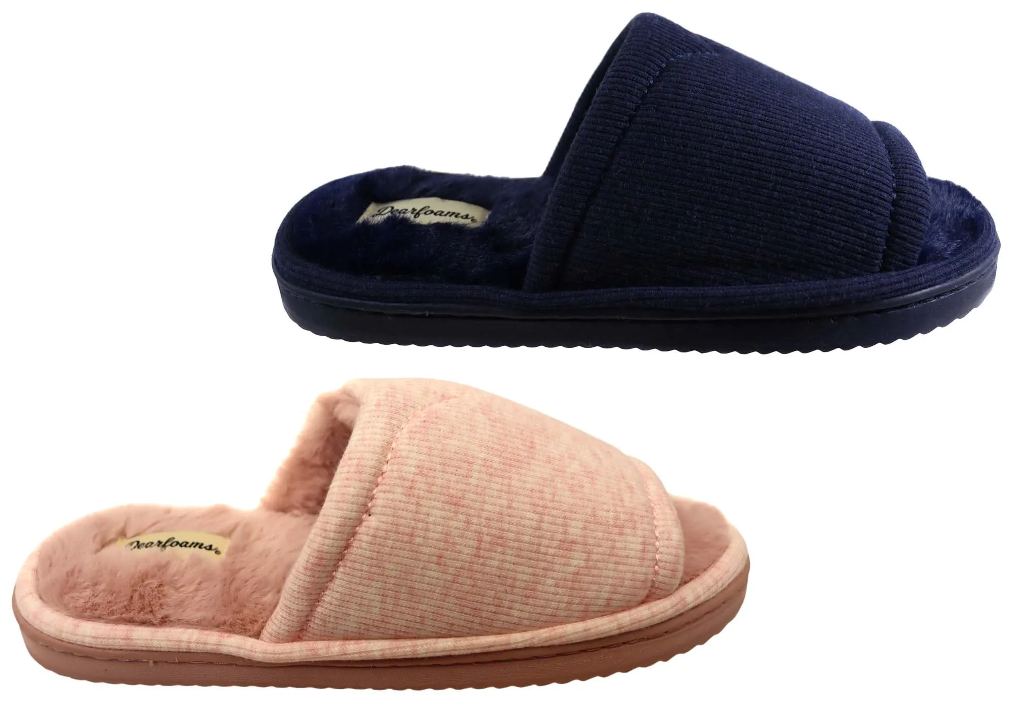 Dearfoams Chaussons Femme à Bout Ouvert Confortables en Maille Demi-Côtes avec Glissière