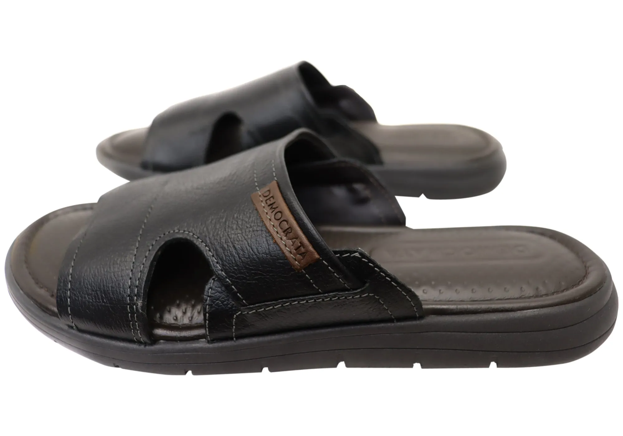 Sandales coulissantes confortables en cuir pour homme Democrata Jeff, fabriquées au Brésil - Chaussures Democrata