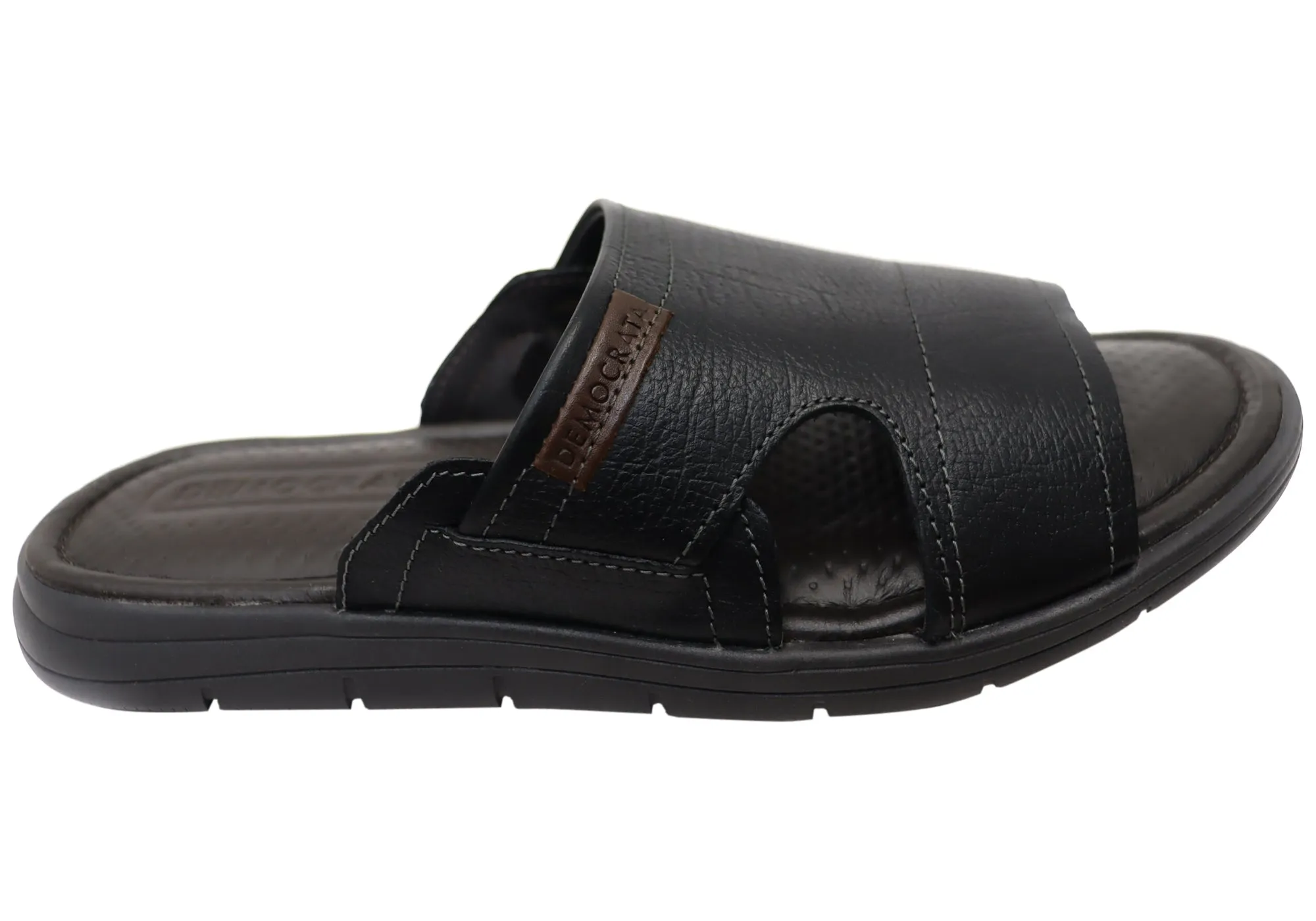 Sandales coulissantes confortables en cuir pour homme Democrata Jeff, fabriquées au Brésil - Chaussures Democrata