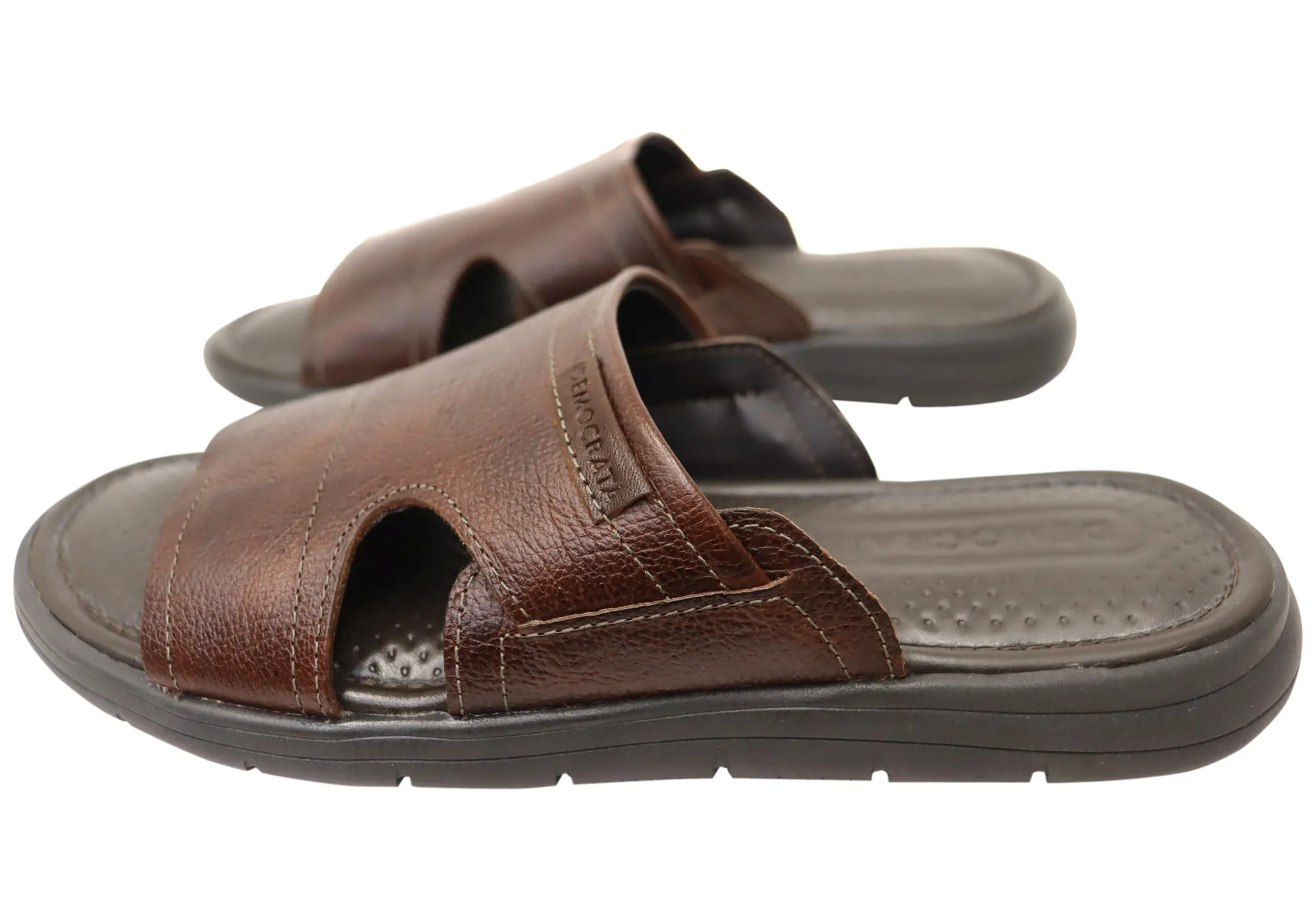 Sandales coulissantes confortables en cuir pour homme Democrata Jeff, fabriquées au Brésil - Chaussures Democrata
