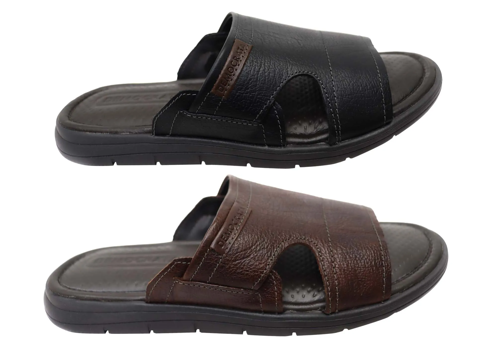 Sandales coulissantes confortables en cuir pour homme Democrata Jeff, fabriquées au Brésil - Chaussures Democrata