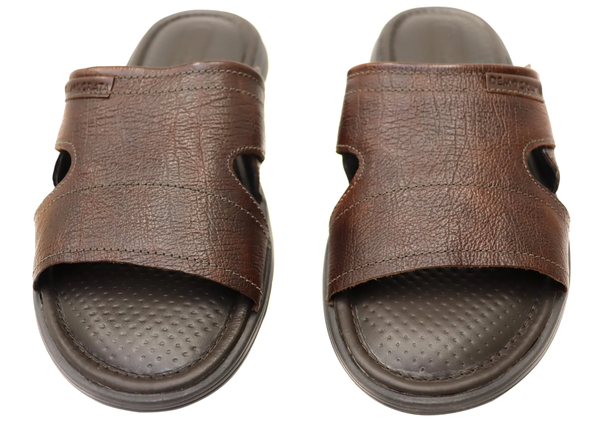 Sandales coulissantes confortables en cuir pour homme Democrata Jeff, fabriquées au Brésil - Chaussures Democrata