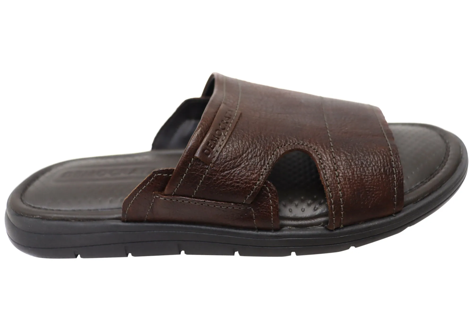Sandales coulissantes confortables en cuir pour homme Democrata Jeff, fabriquées au Brésil - Chaussures Democrata