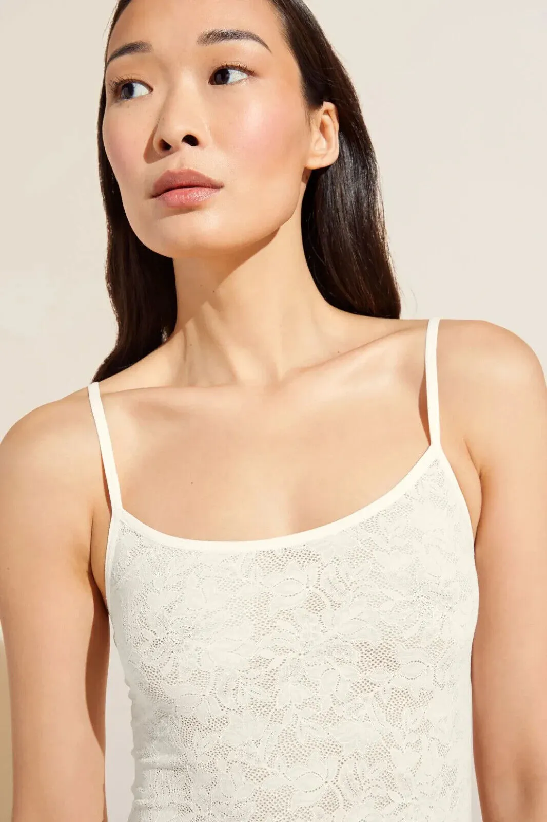 Eberjey Slip Femme XL Ivoire Dentelle Souple Détail Stretch Encolure Ronde Bretelles Spaghetti ERK434 (Ivoire, Regular, XL)